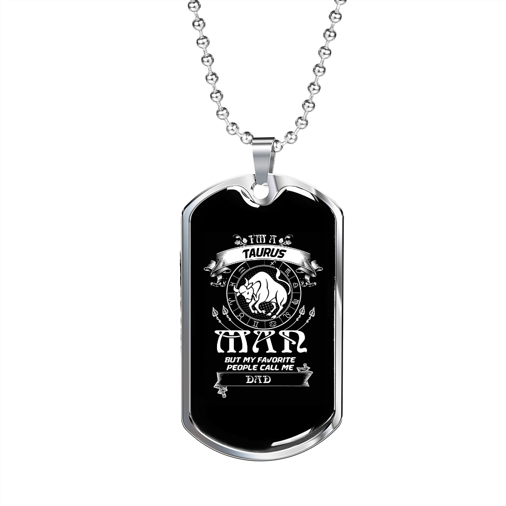 Taurus Man Zodiac Necklace Stainless Steel or 18k Gold Dog Tag 24" Chain-Express Your Love Gifts