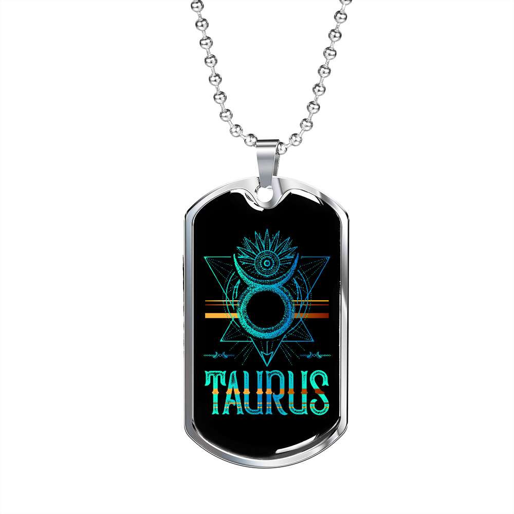 Taurus Unity Balance Zodiac Necklace Stainless Steel or 18k Gold Dog Tag 24" Chain-Express Your Love Gifts