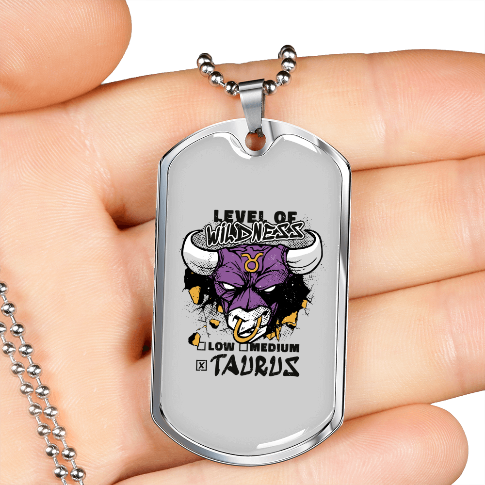 Taurus Wildness Zodiac Necklace Stainless Steel or 18k Gold Dog Tag 24" Chain-Express Your Love Gifts