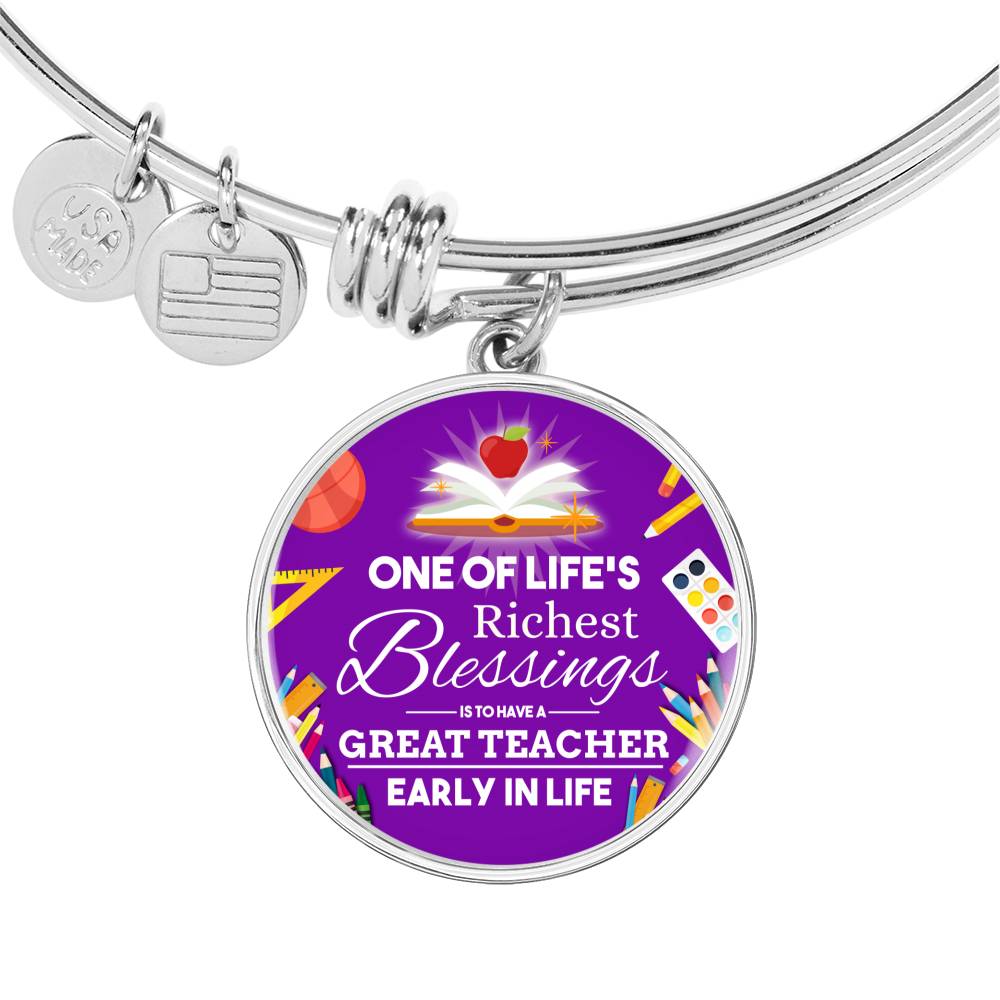 Teacher Appreciation Bracelet Stainless Steel or 18k Gold Circle Bangle-Express Your Love Gifts
