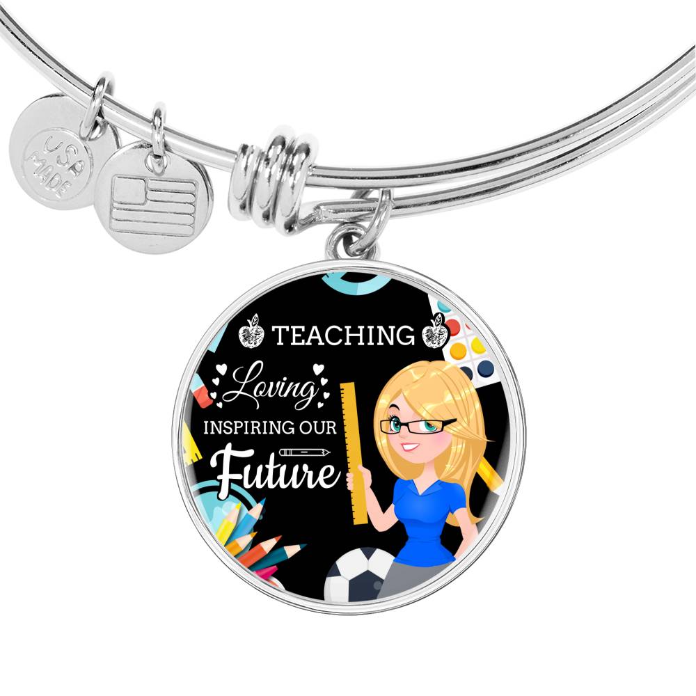 Teaching Loving Inspiring Our Future Teacher Appreciation Gift Stainless Steel or 18k Gold Circle Bangle Bracelet-Express Your Love Gifts