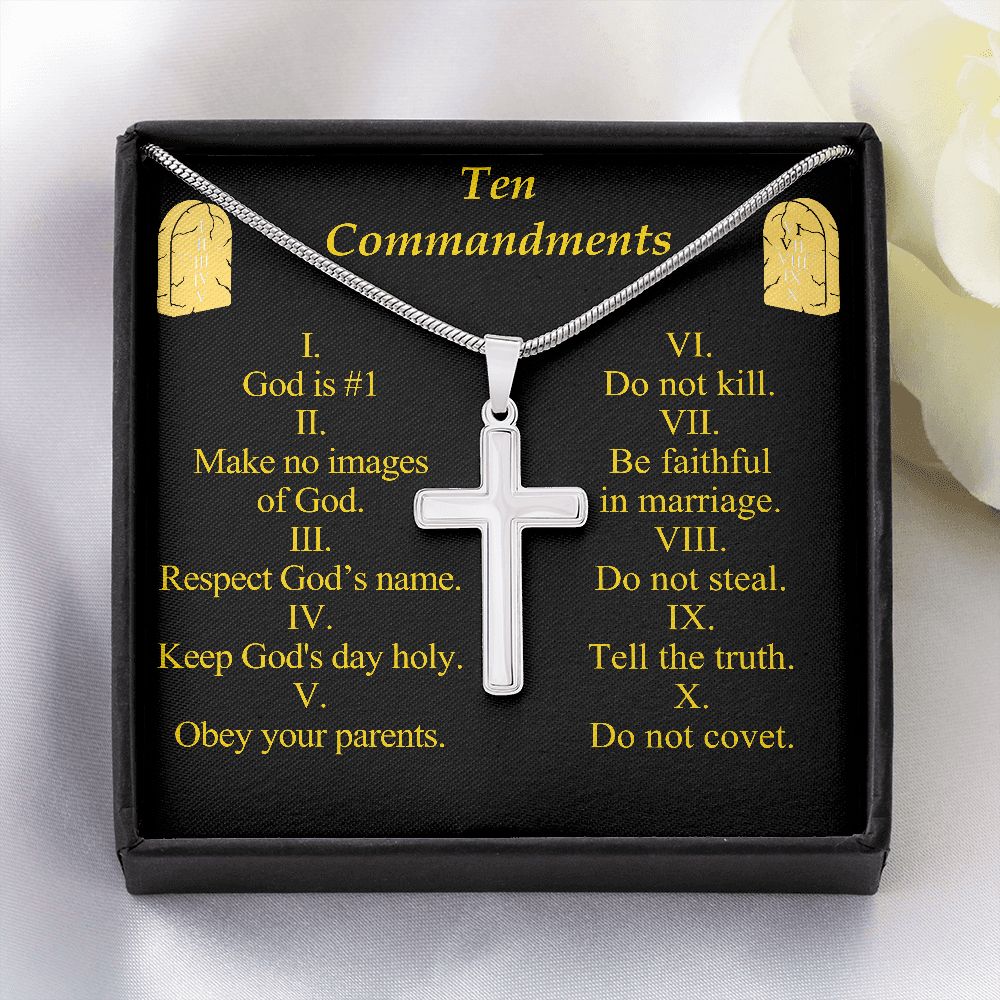 Ten Commandments Cross Card Necklace w Stainless Steel Pendant-Express Your Love Gifts