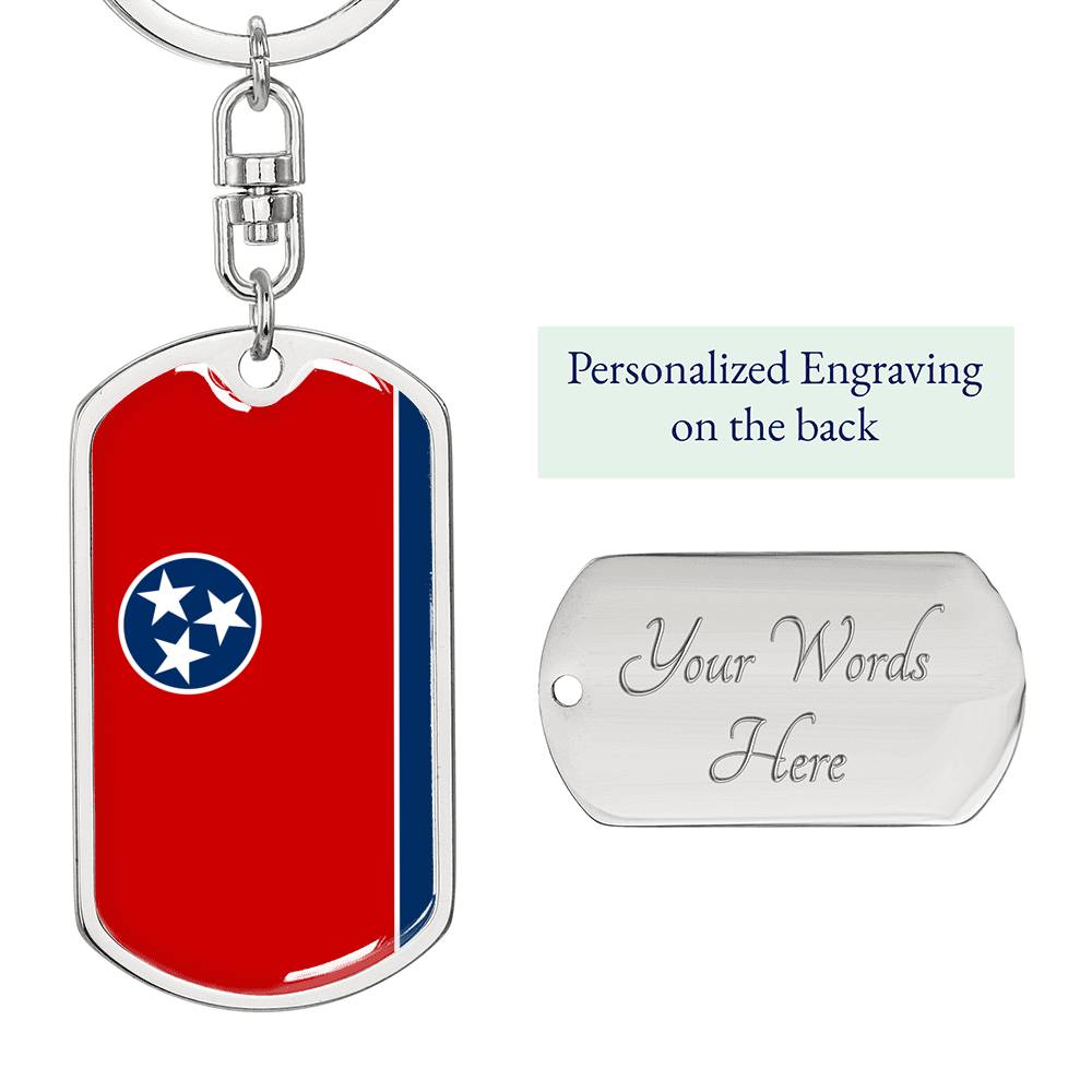 Tennessee State Flag Keychain Dog Tag Stainless Steel or 18k Gold-Express Your Love Gifts