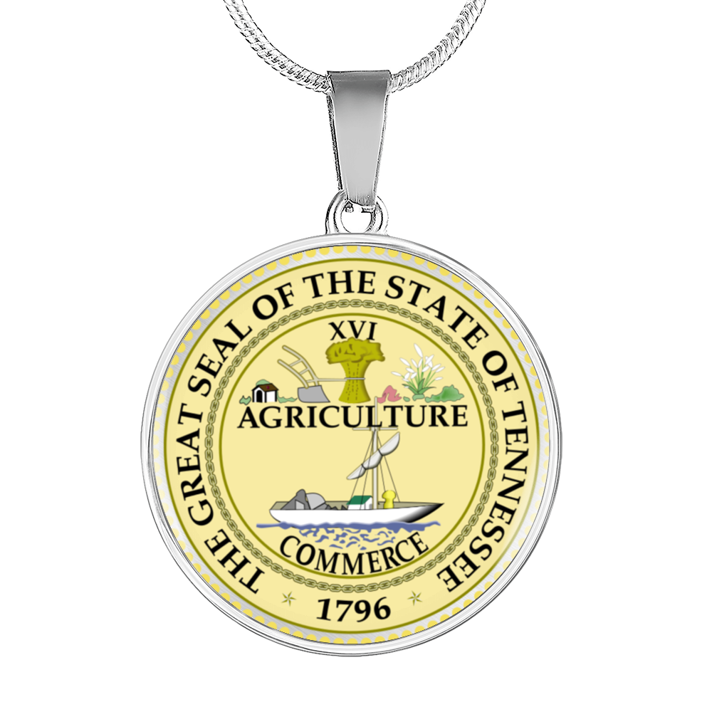 Tennessee State Seal Necklace Circle Pendant Stainless Steel or 18k Gold 18-22"-Express Your Love Gifts
