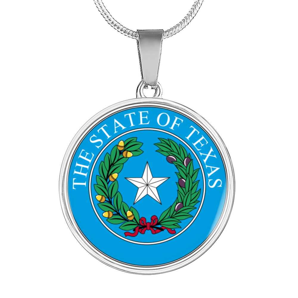 Texas State Seal Necklace Circle Pendant Stainless Steel or 18k Gold 18-22"-Express Your Love Gifts