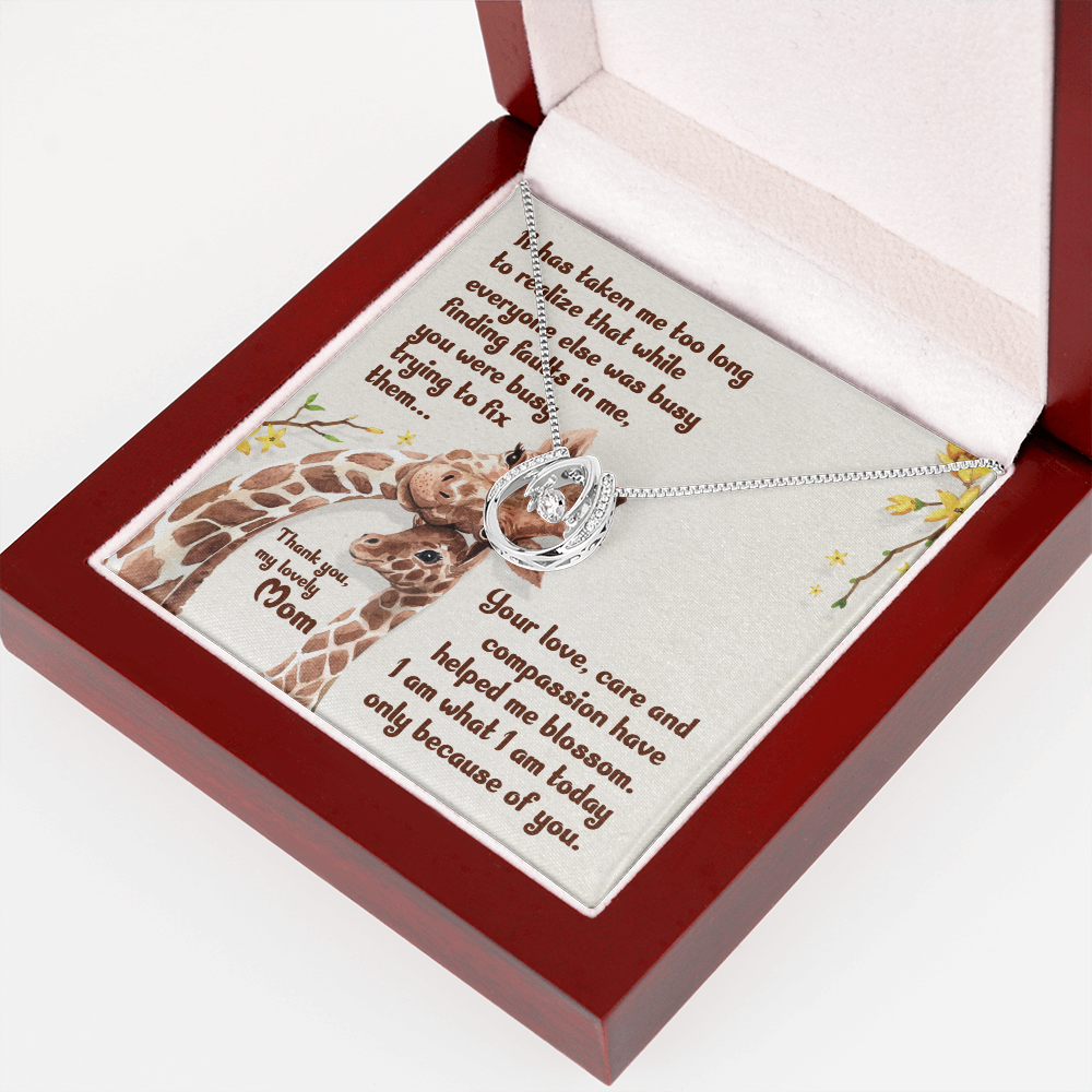 Thank You Mom Final Lucky Horseshoe Necklace Message Card 14k w CZ Crystals-Express Your Love Gifts