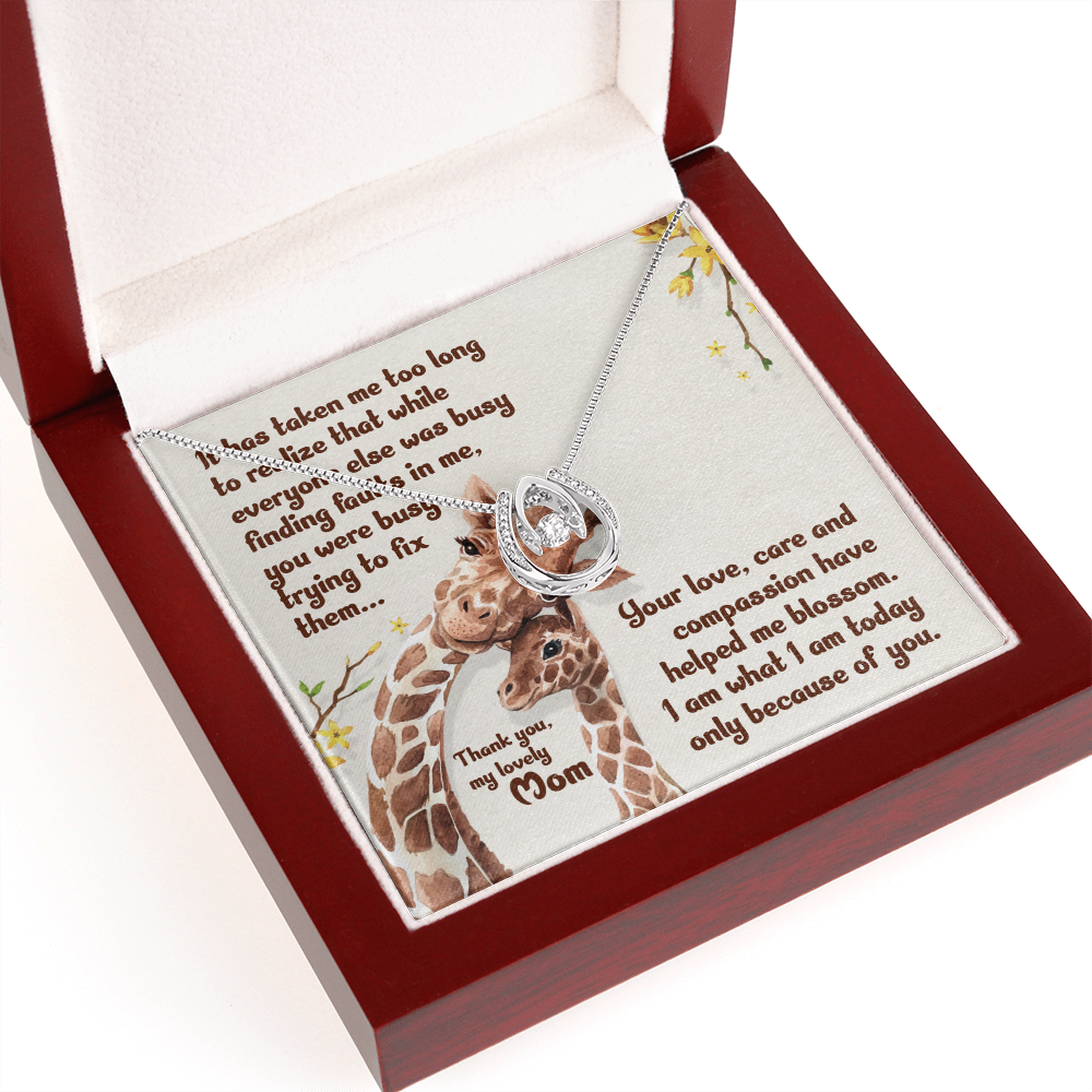 Thank You Mom Final Lucky Horseshoe Necklace Message Card 14k w CZ Crystals-Express Your Love Gifts