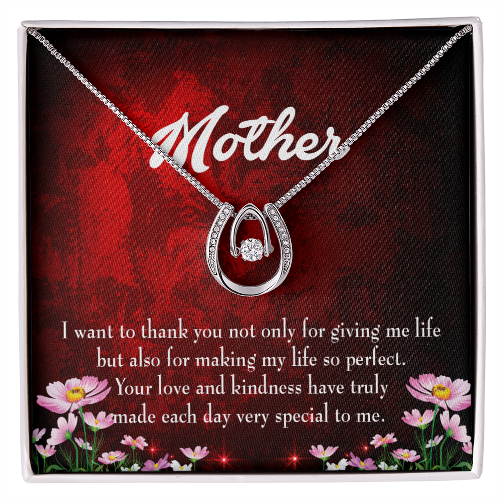 Thank You Mother Lucky Horseshoe Necklace Message Card 14k w CZ Crystals-Express Your Love Gifts