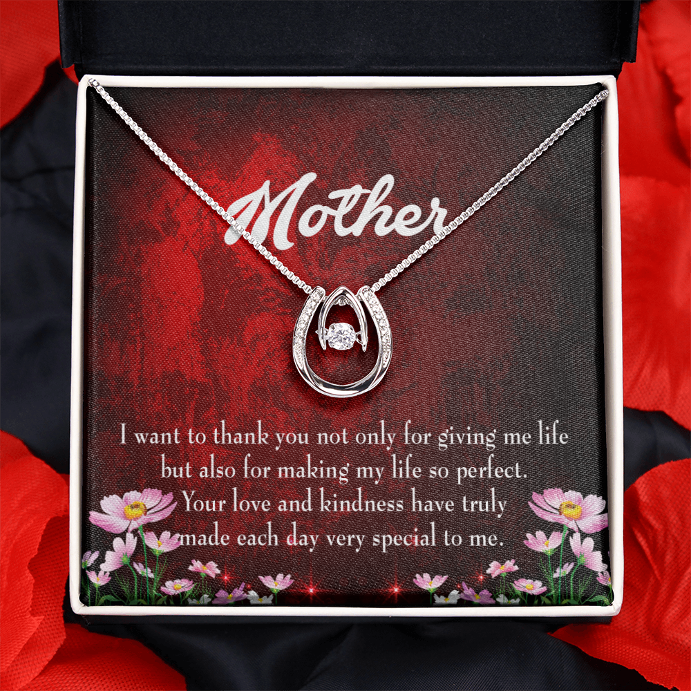 Thank You Mother Lucky Horseshoe Necklace Message Card 14k w CZ Crystals-Express Your Love Gifts