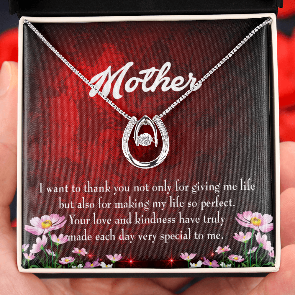 Thank You Mother Lucky Horseshoe Necklace Message Card 14k w CZ Crystals-Express Your Love Gifts