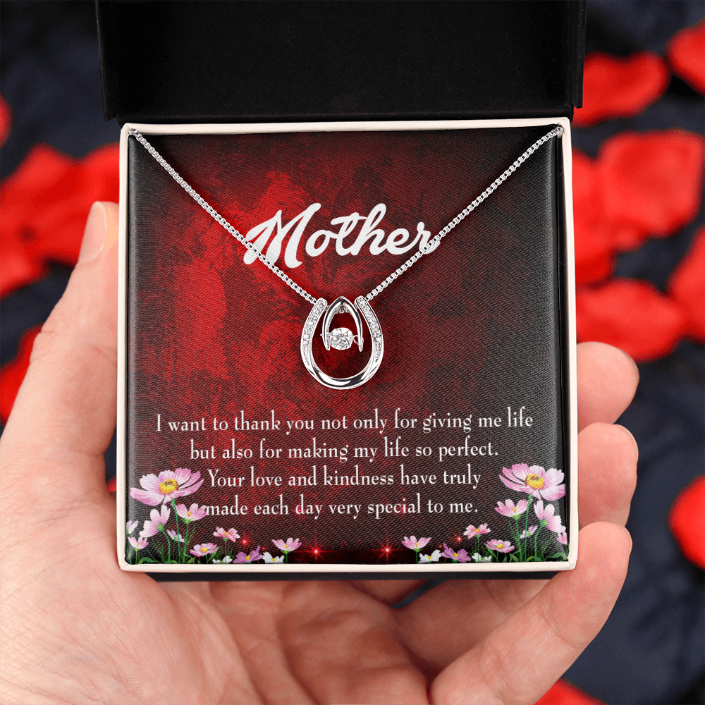 Thank You Mother Lucky Horseshoe Necklace Message Card 14k w CZ Crystals-Express Your Love Gifts