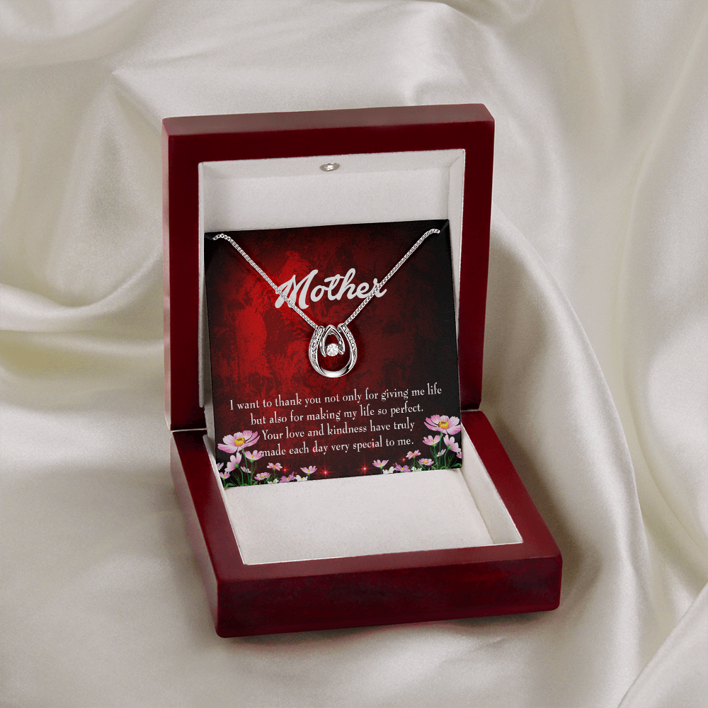 Thank You Mother Lucky Horseshoe Necklace Message Card 14k w CZ Crystals-Express Your Love Gifts