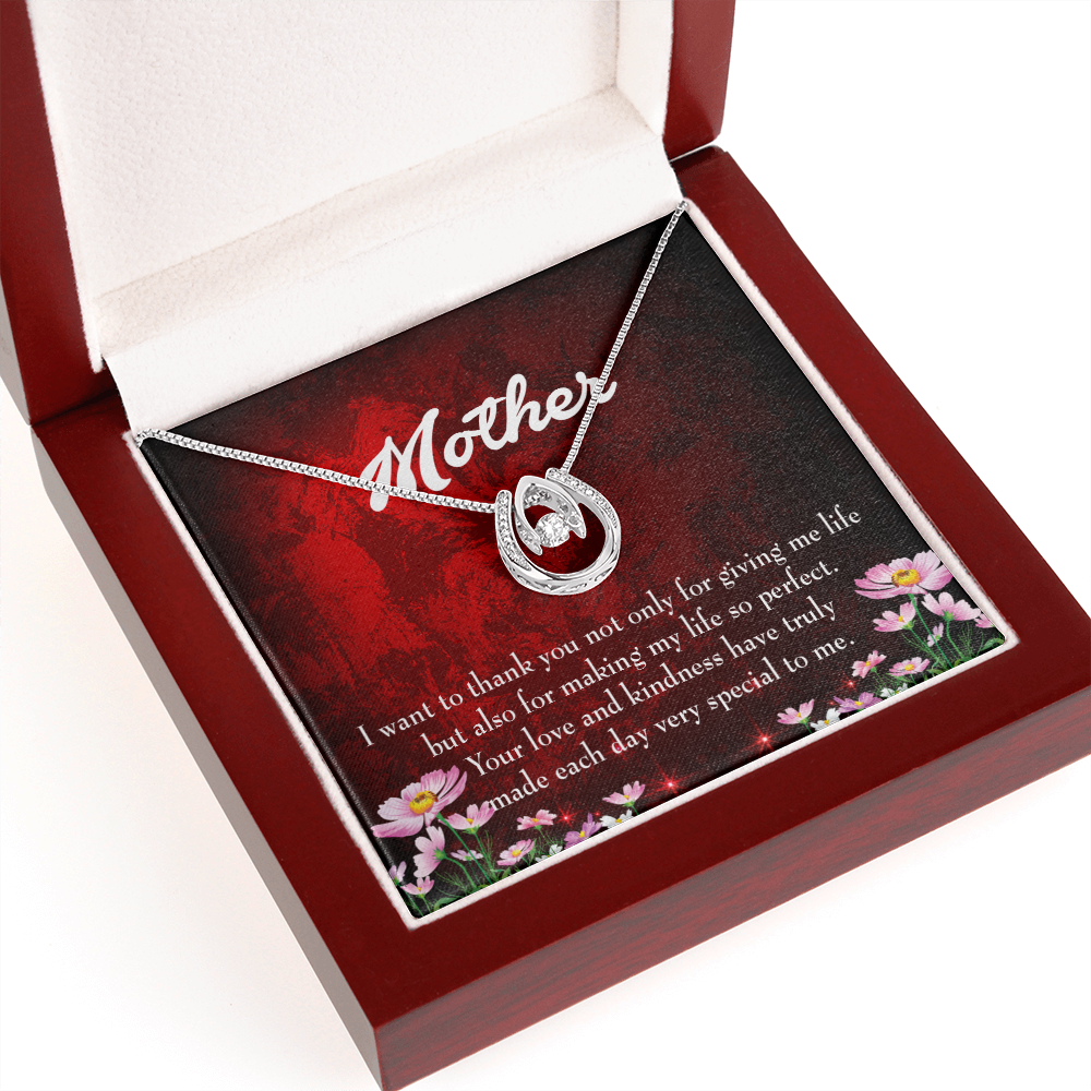 Thank You Mother Lucky Horseshoe Necklace Message Card 14k w CZ Crystals-Express Your Love Gifts