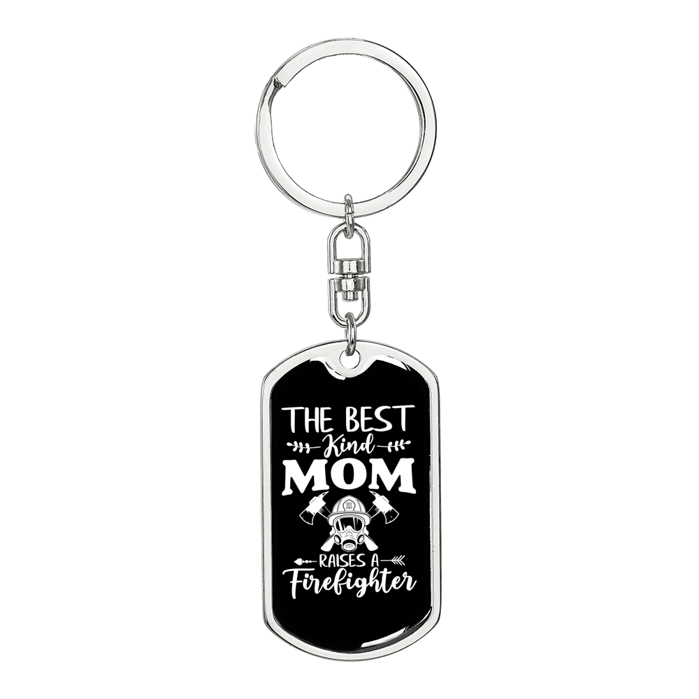 The Best Kind Mom Firefighter Keychain Stainless Steel or 18k Gold Dog Tag Keyring-Express Your Love Gifts