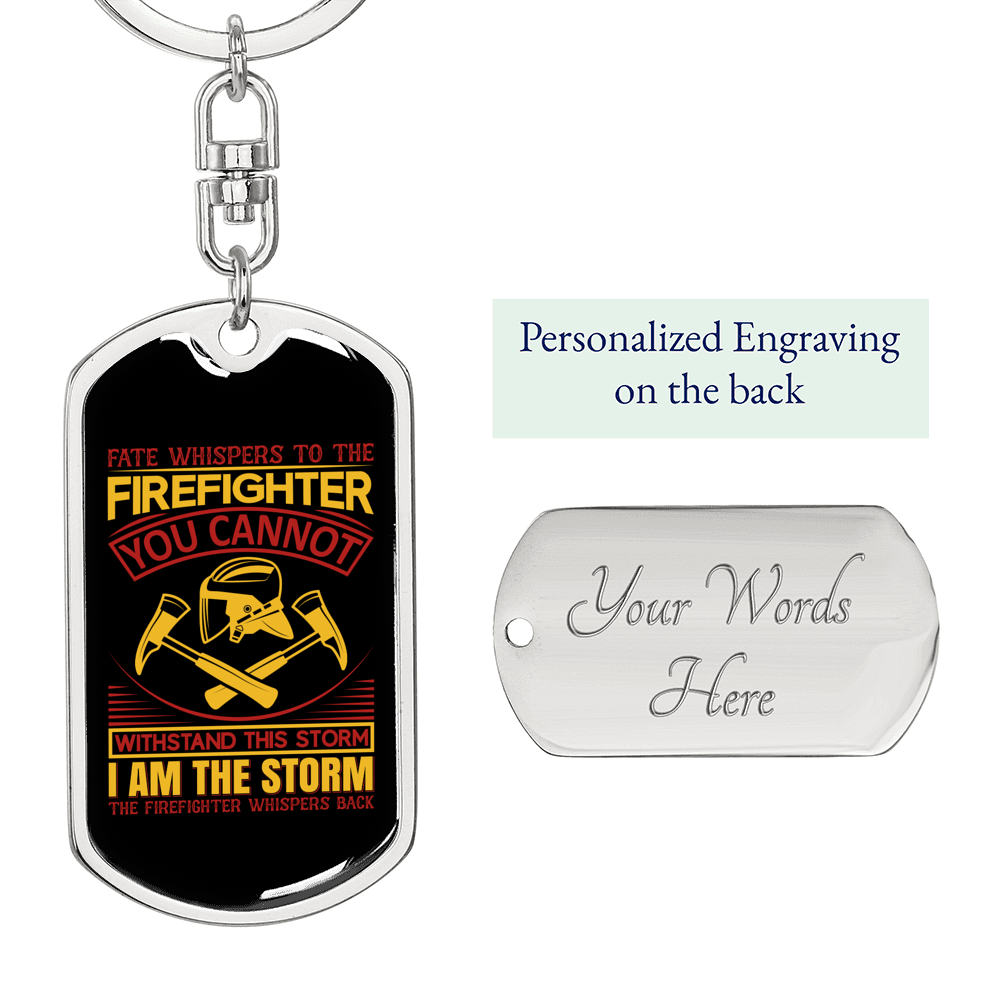 The Firefighter Whispers Back Keychain Stainless Steel or 18k Gold Dog Tag Keyring-Express Your Love Gifts