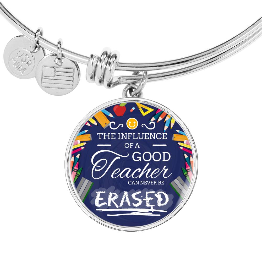 The Influence Of A Great Teacher Circle Pendant Bangle Stainless Steel or 18k Gold 18-22"-Express Your Love Gifts