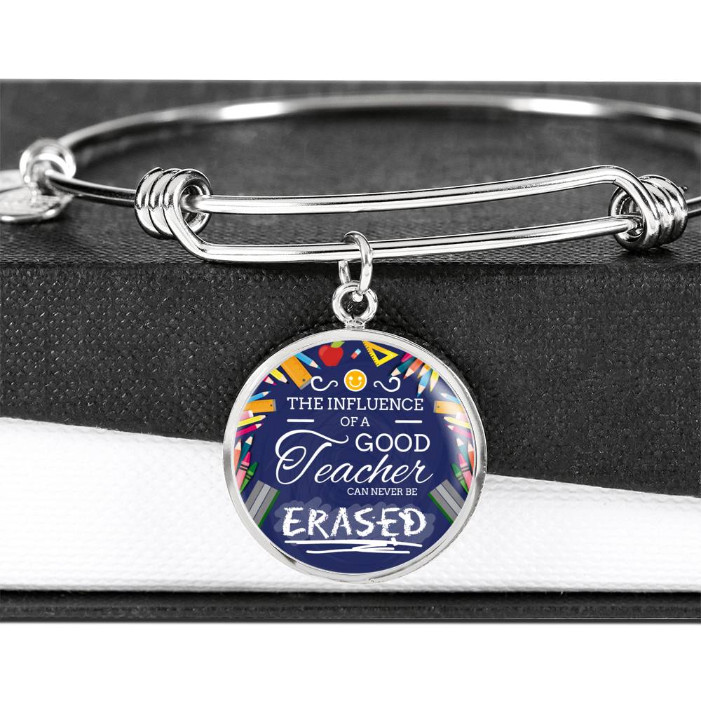 The Influence Of A Great Teacher Circle Pendant Bangle Stainless Steel or 18k Gold 18-22"-Express Your Love Gifts