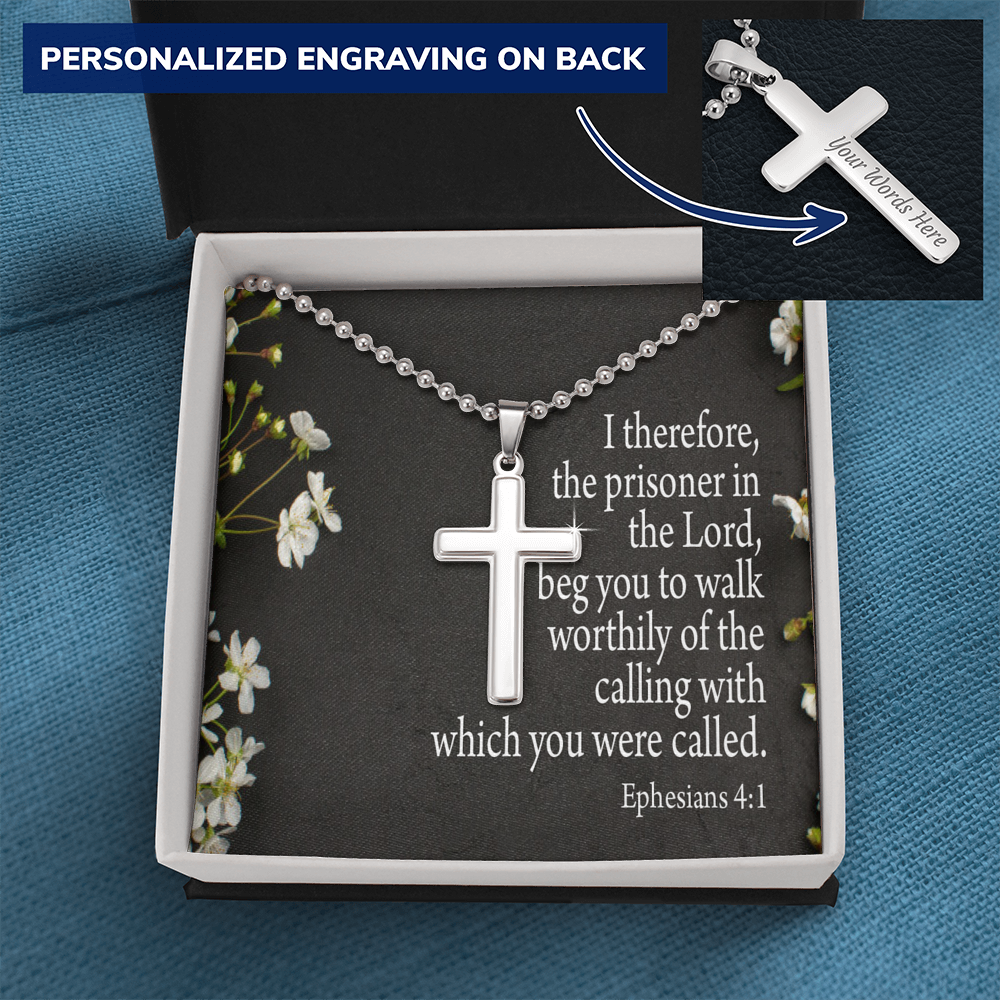 The Prisoner In The Lord Ephesians 4:1 Cross Necklace Message Card W Ball Chain Pendant-Express Your Love Gifts