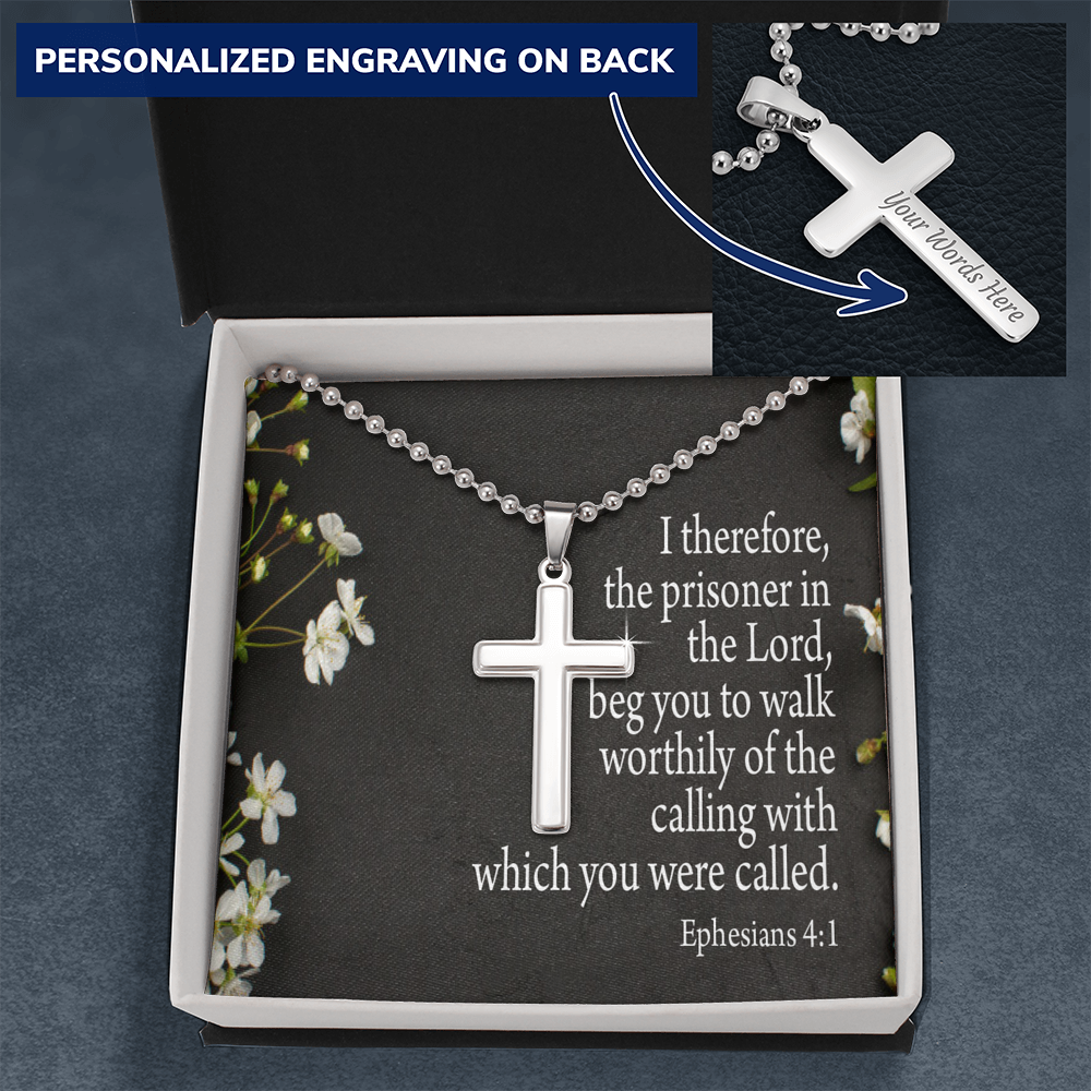 The Prisoner In The Lord Ephesians 4:1 Cross Necklace Message Card W Ball Chain Pendant-Express Your Love Gifts