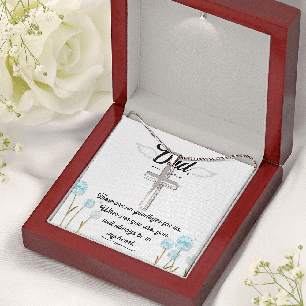 There Are no Goodbyes Dad Memorial Gift Dad Memorial Cross Necklace Sympathy Gift Loss of Father Condolence Message Card-Express Your Love Gifts