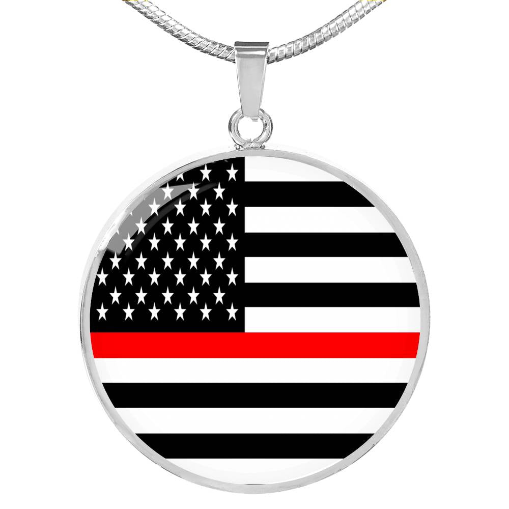 Thin Red Line American Firefighter Circle Necklace Stainless Steel or 18k Gold 18-22"-Express Your Love Gifts