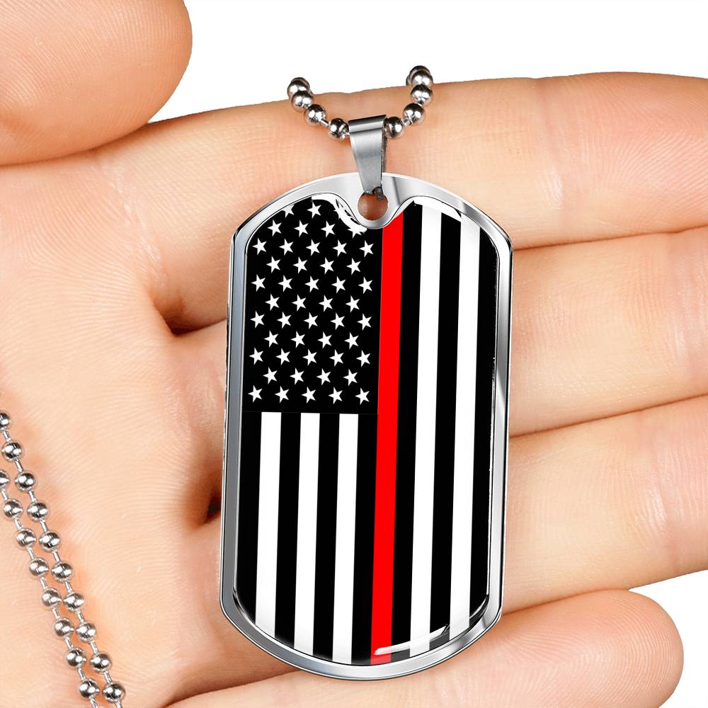 Thin Red Line Firefighter Stainless Steel or 18k Gold Dog Tag 24"-Express Your Love Gifts