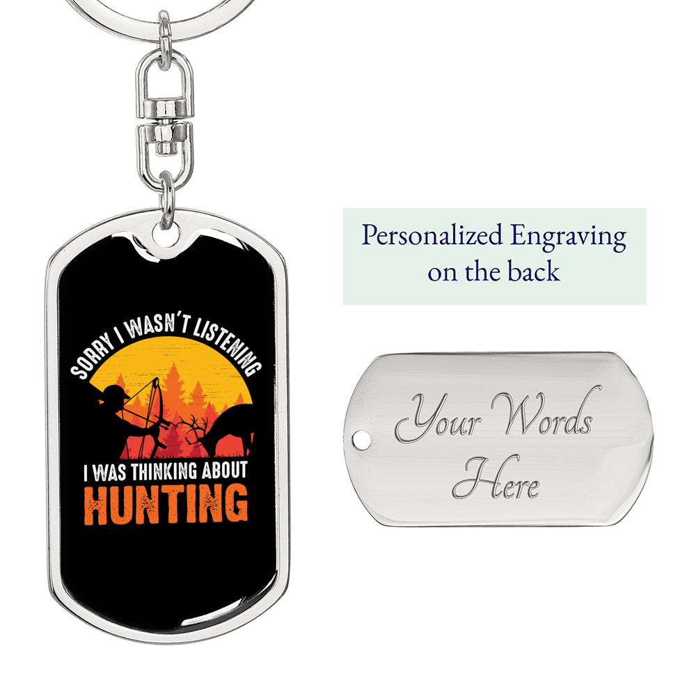 Thinking Of Hunter'S Keychain Gift Stainless Steel or 18k Gold Dog Tag Keyring-Express Your Love Gifts