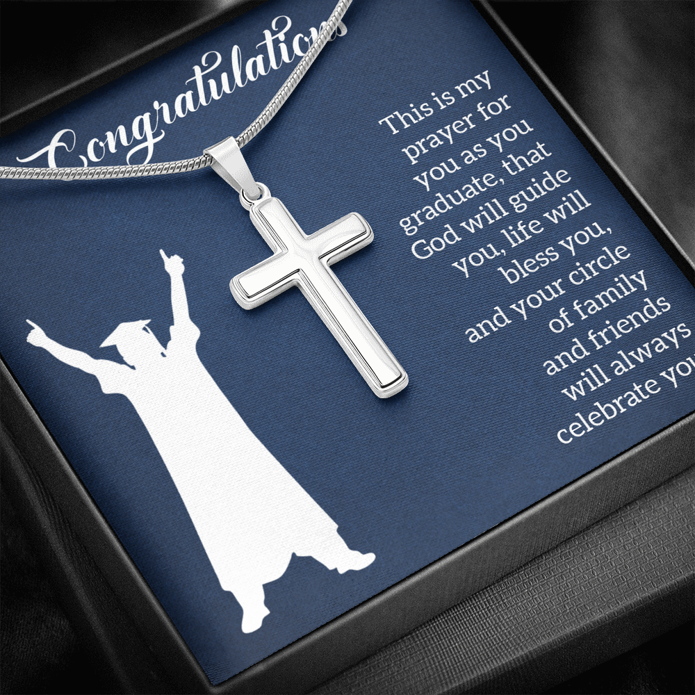 This Is My Prayer Graduation Message Cross Card Necklace w Stainless Steel Pendant-Express Your Love Gifts