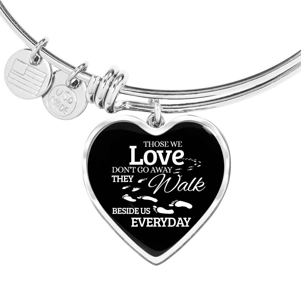 Those We Love Don't Go Away Footprints Heart Bangle Stainless Steel or 18k Gold 18-22"-Express Your Love Gifts