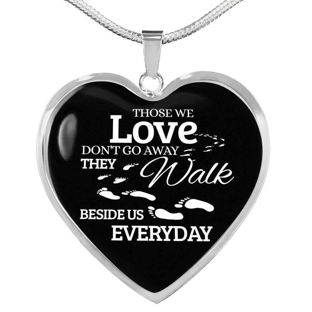 Those We Love Don'T Go Away Footprints Necklace Stainless Steel or 18k Gold Heart Pendant 18-22"-Express Your Love Gifts