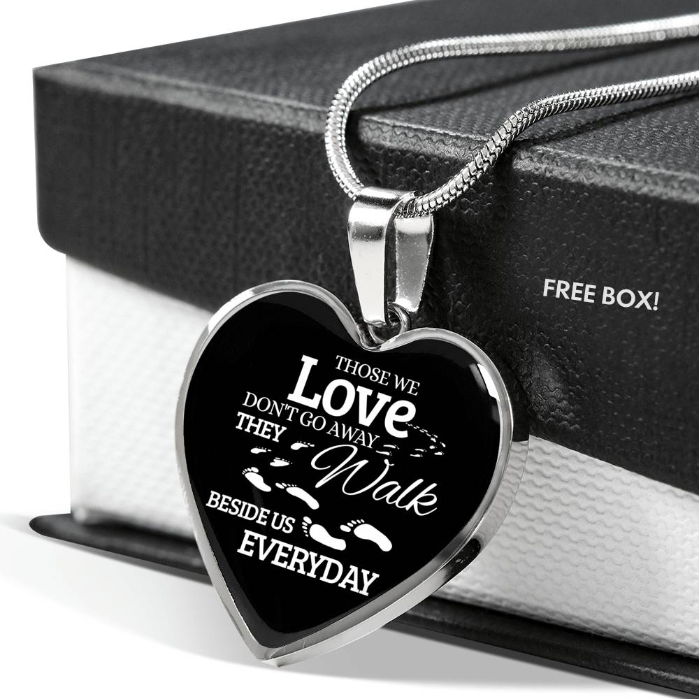 Those We Love Don'T Go Away Footprints Necklace Stainless Steel or 18k Gold Heart Pendant 18-22"-Express Your Love Gifts