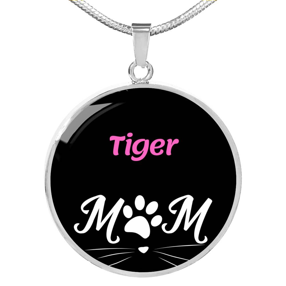 Tiger Cat Mom Necklace Circle Pendant Stainless Steel or 18k Gold 18-22"-Express Your Love Gifts