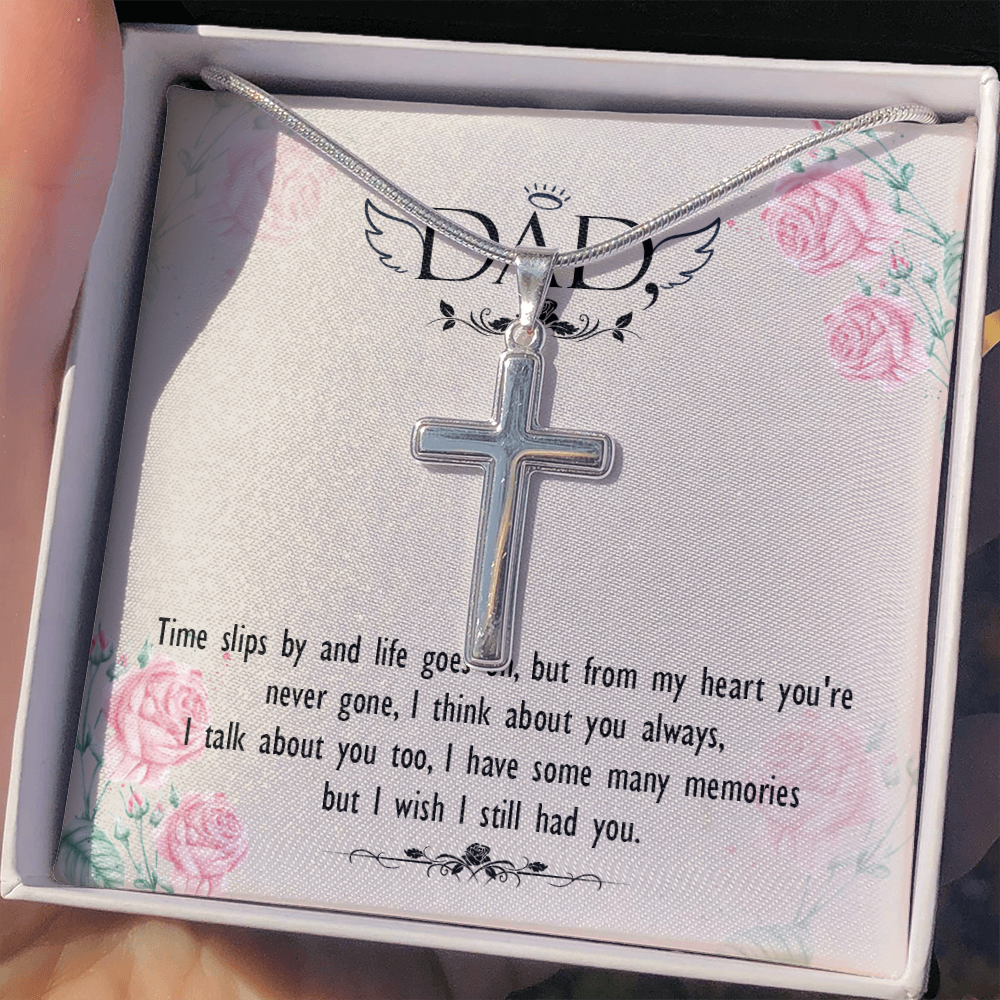 Time Slips by Dad Memorial Gift Dad Memorial Cross Necklace Sympathy Gift Loss of Father Condolence Message Card-Express Your Love Gifts