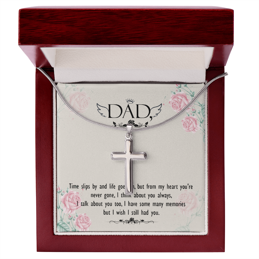 Time Slips by Dad Memorial Gift Dad Memorial Cross Necklace Sympathy Gift Loss of Father Condolence Message Card-Express Your Love Gifts