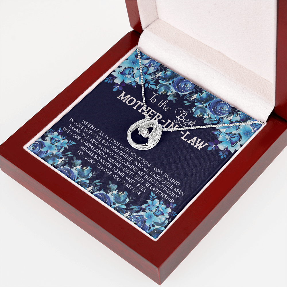 To Best Mother-in -Law Lucky Horseshoe Necklace Message Card 14k w CZ Crystals-Express Your Love Gifts