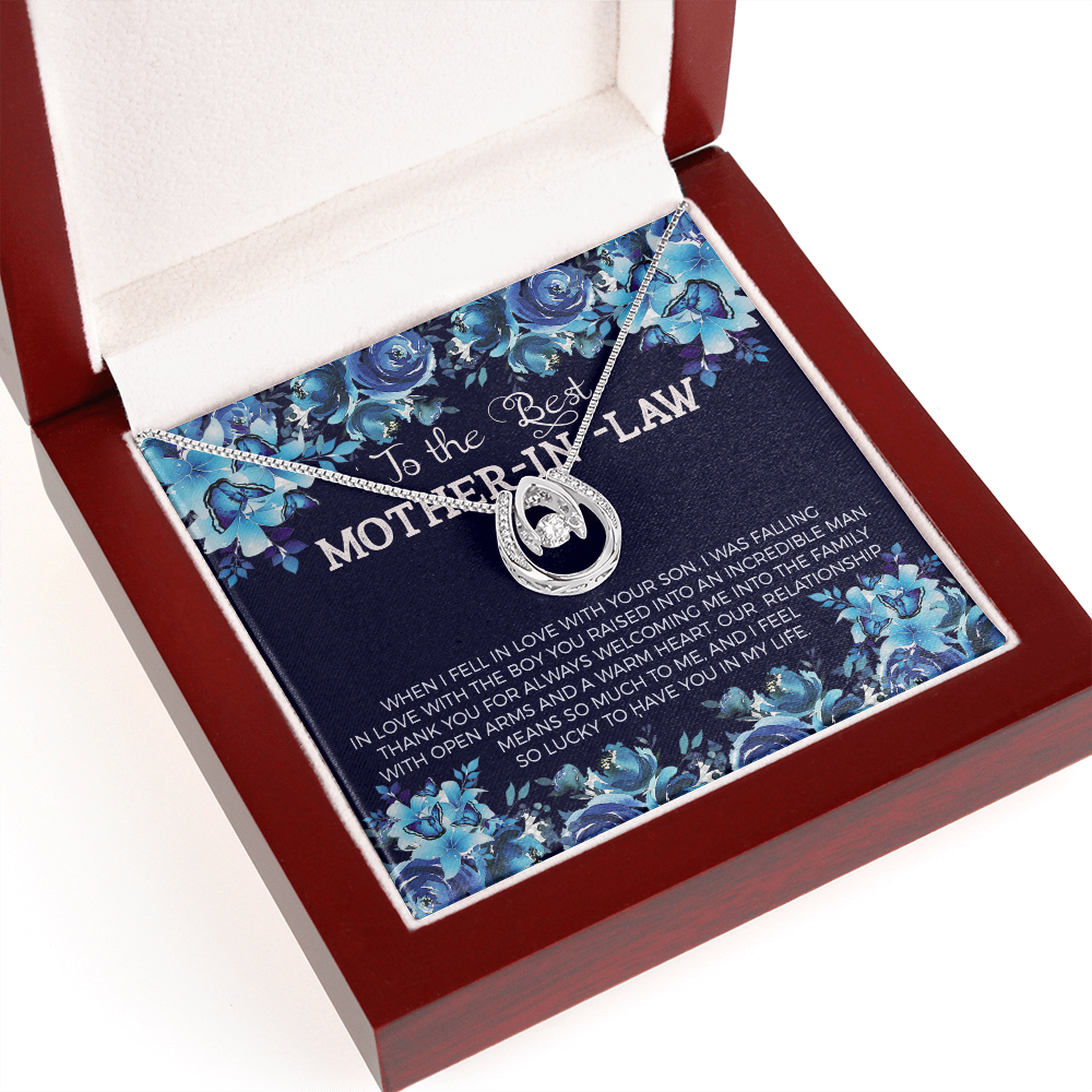 To Best Mother-in -Law Lucky Horseshoe Necklace Message Card 14k w CZ Crystals-Express Your Love Gifts