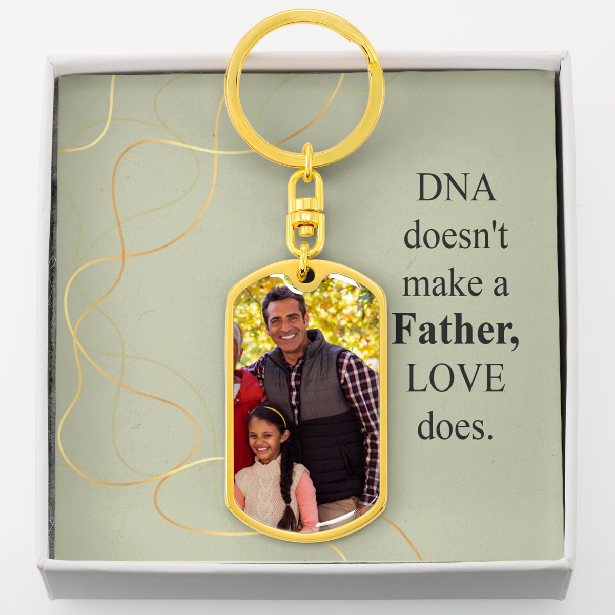 To Bonus Dad Personalized DNA Message Dog Tag Pendant Keychain Stainless Steel or 18k Gold-Express Your Love Gifts
