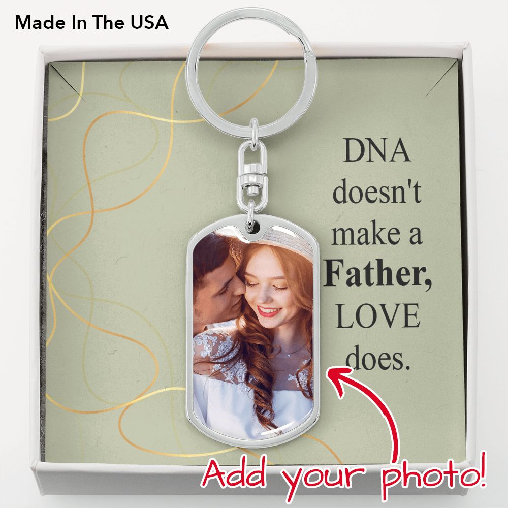 To Bonus Dad Personalized DNA Message Dog Tag Pendant Keychain Stainless Steel or 18k Gold-Express Your Love Gifts