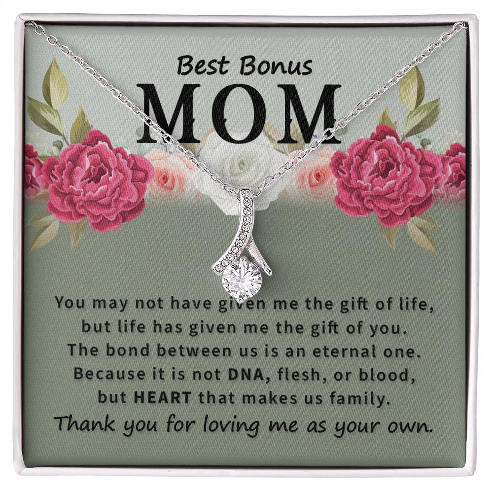 To Bonus Mom You May Not Have Alluring Ribbon Necklace Message Card-Express Your Love Gifts