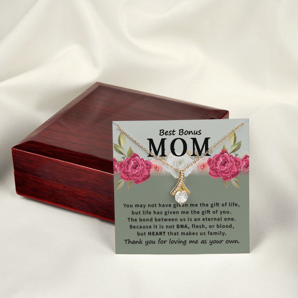 To Bonus Mom You May Not Have Alluring Ribbon Necklace Message Card-Express Your Love Gifts