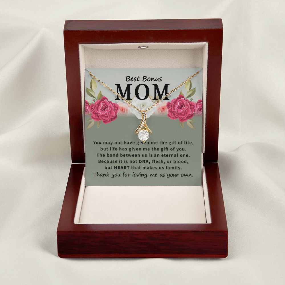 To Bonus Mom You May Not Have Alluring Ribbon Necklace Message Card-Express Your Love Gifts