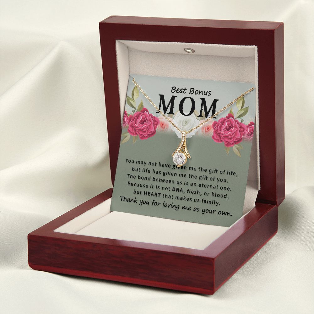 To Bonus Mom You May Not Have Alluring Ribbon Necklace Message Card-Express Your Love Gifts