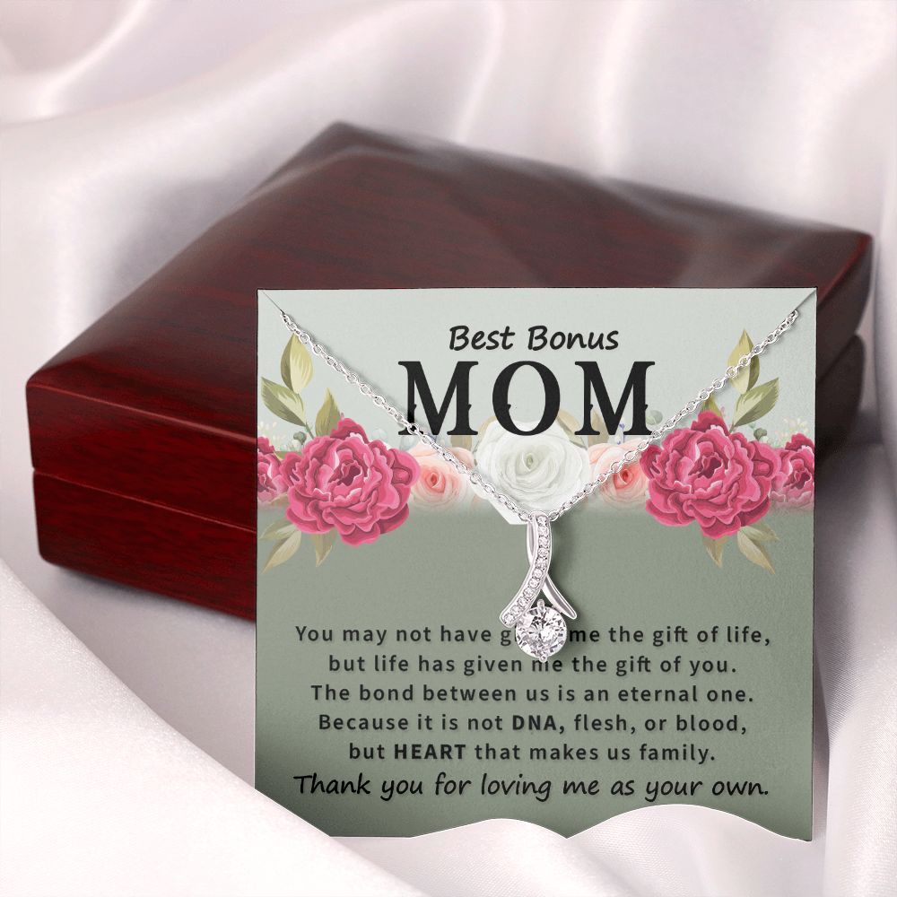 To Bonus Mom You May Not Have Alluring Ribbon Necklace Message Card-Express Your Love Gifts