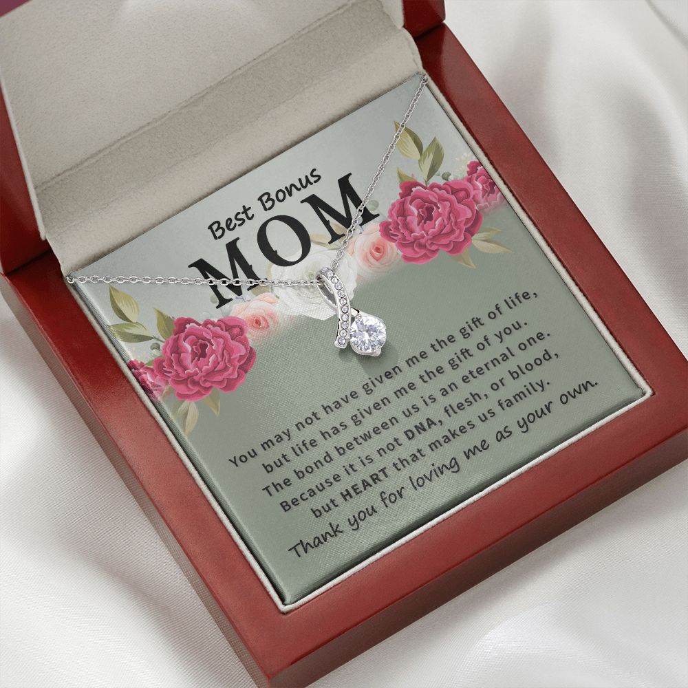 To Bonus Mom You May Not Have Alluring Ribbon Necklace Message Card-Express Your Love Gifts