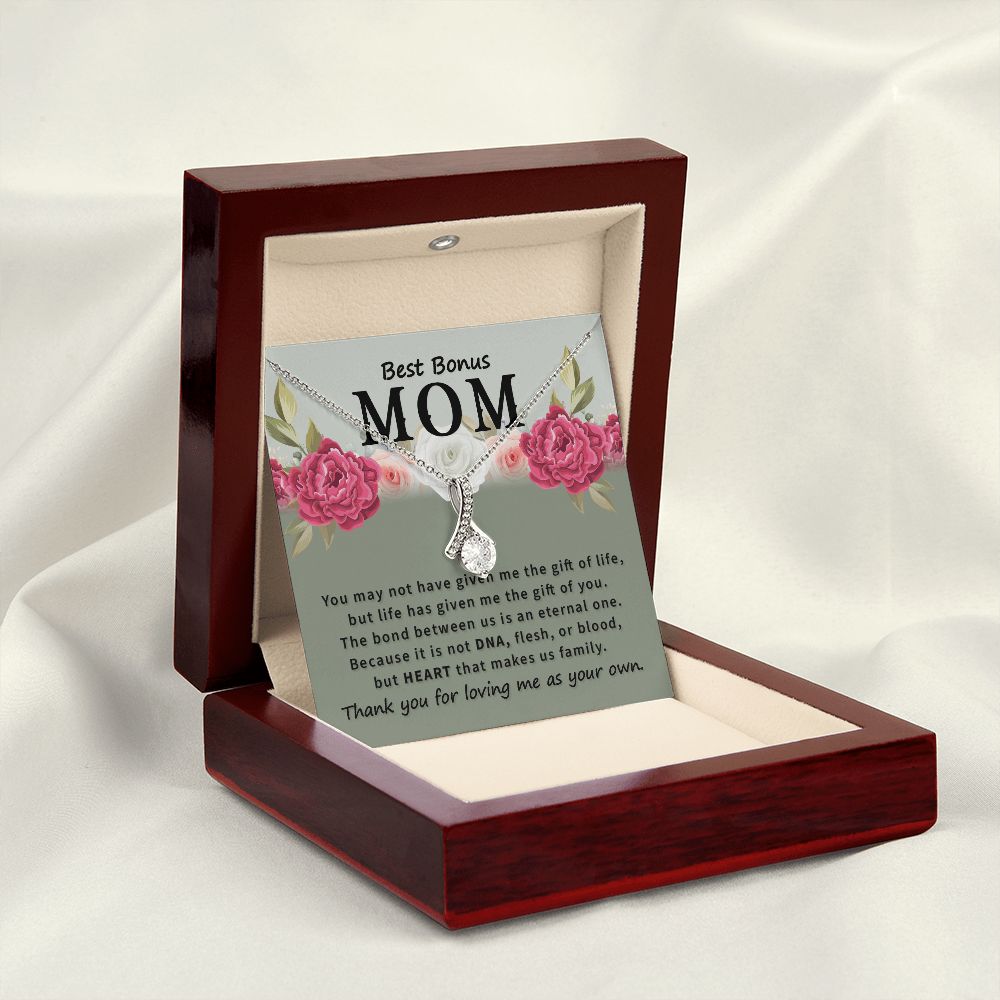 To Bonus Mom You May Not Have Alluring Ribbon Necklace Message Card-Express Your Love Gifts