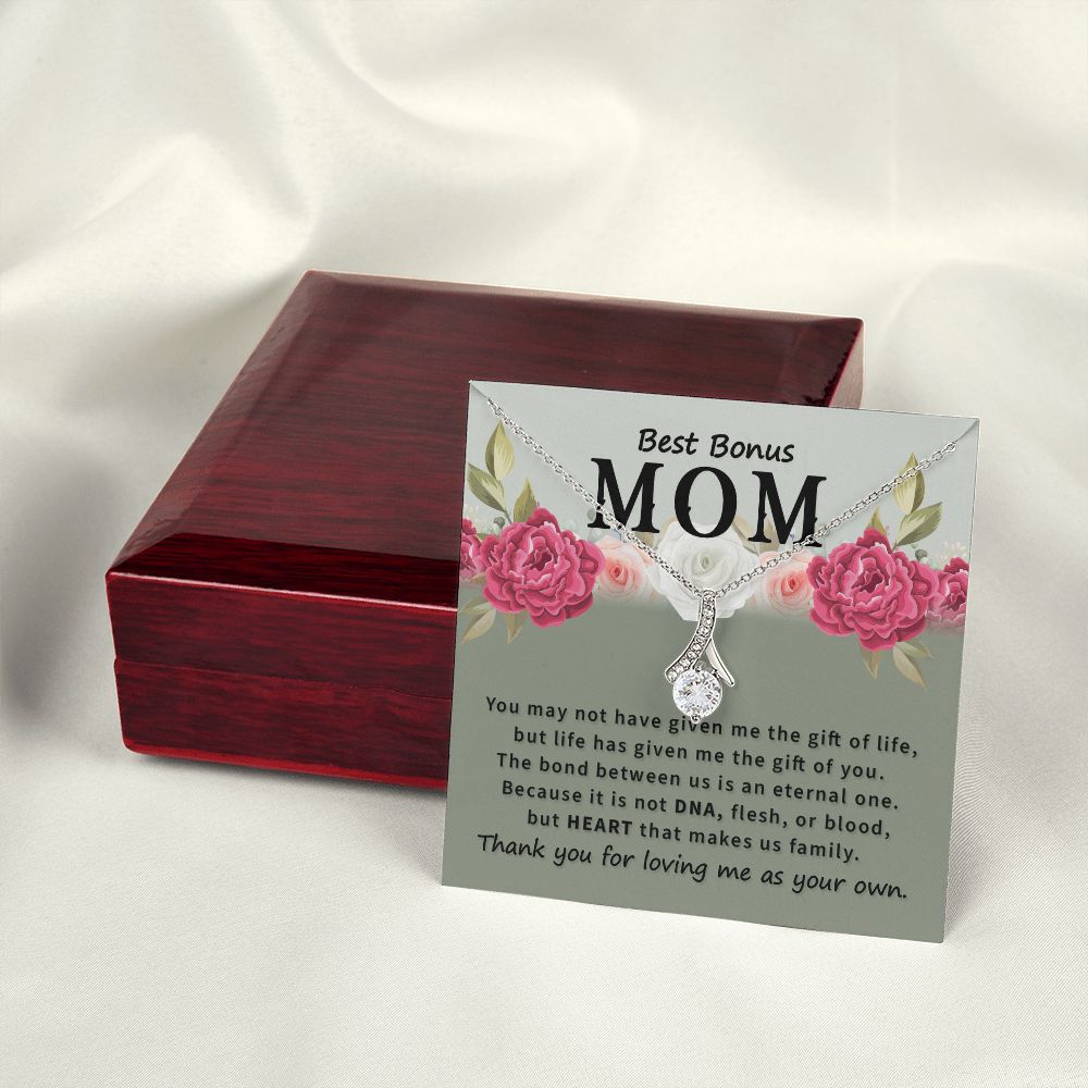 To Bonus Mom You May Not Have Alluring Ribbon Necklace Message Card-Express Your Love Gifts