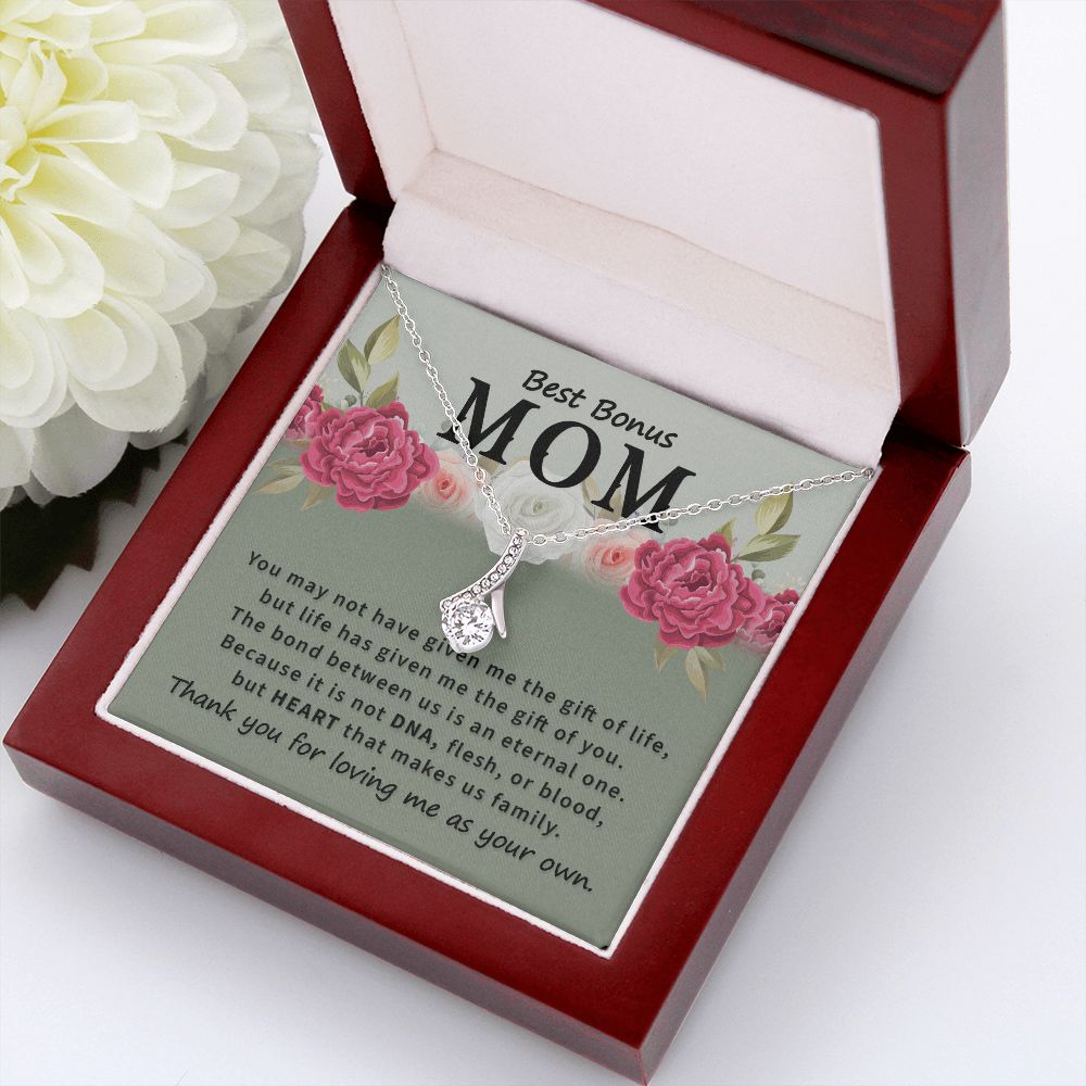 To Bonus Mom You May Not Have Alluring Ribbon Necklace Message Card-Express Your Love Gifts