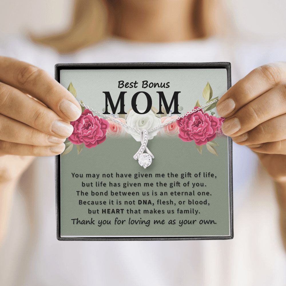 To Bonus Mom You May Not Have Alluring Ribbon Necklace Message Card-Express Your Love Gifts