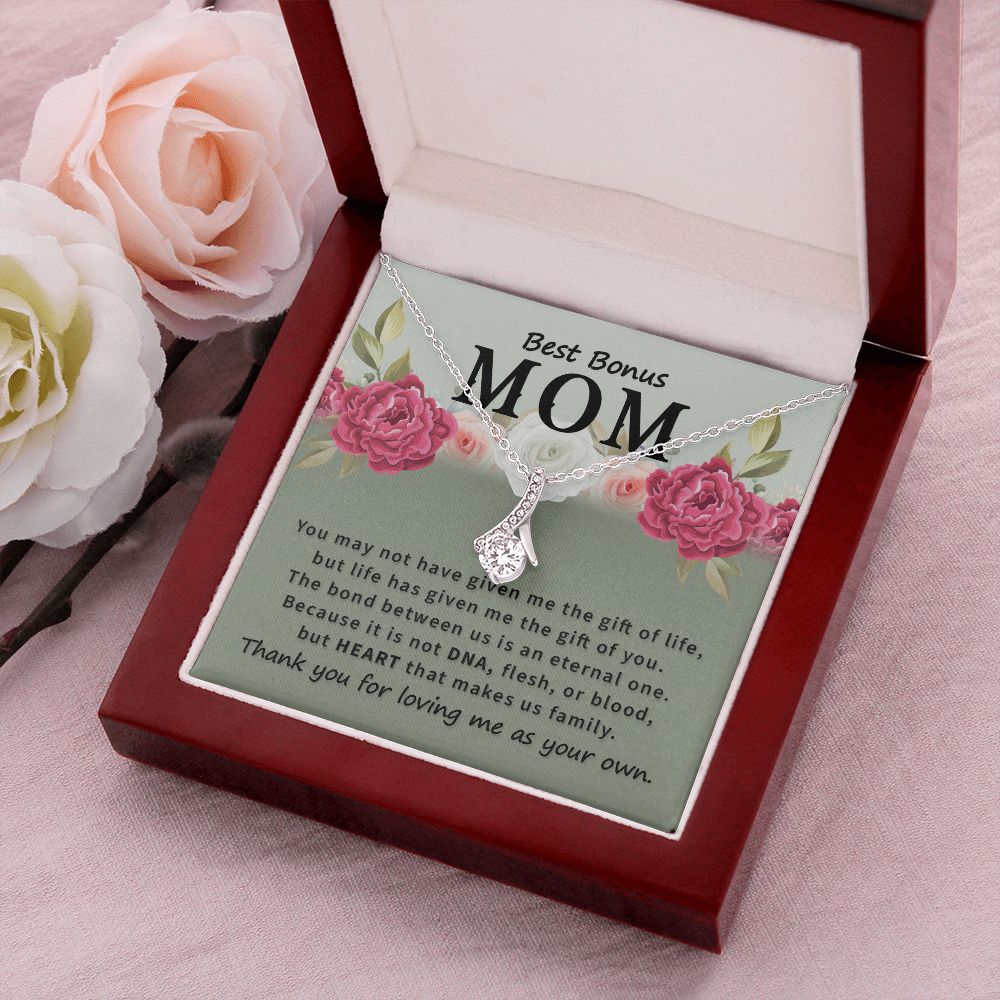 To Bonus Mom You May Not Have Alluring Ribbon Necklace Message Card-Express Your Love Gifts