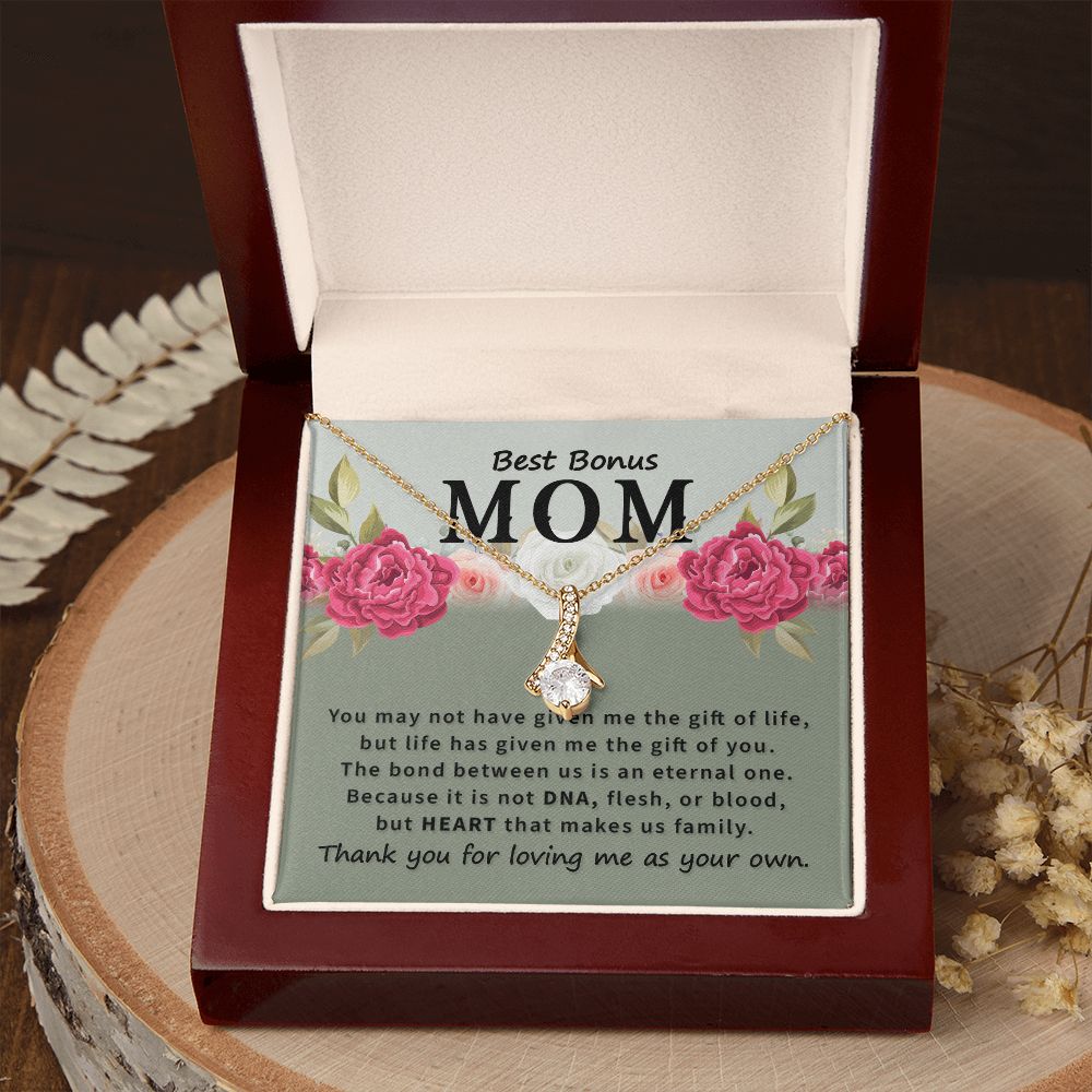 To Bonus Mom You May Not Have Alluring Ribbon Necklace Message Card-Express Your Love Gifts